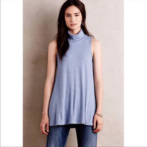 ANTHROPOLOGIE Puella Blue & Gray Striped Turtleneck Swing Tank NEW